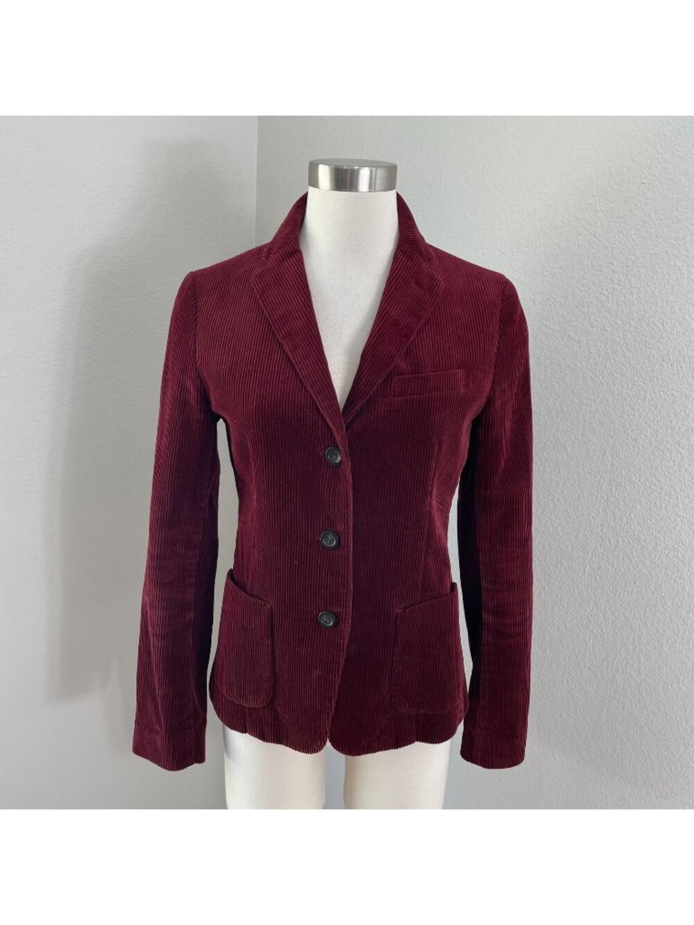 Ines De La Fressange X Uniqlo Blazer Womens Small Burgundy Corduroy Patch Jacket